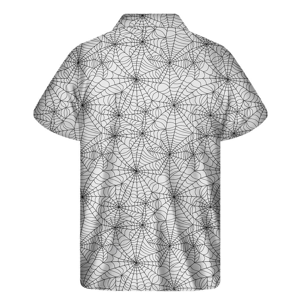 White And Black Spider Web Pattern Print Mens Short Sleeve Shirt Hawaiian