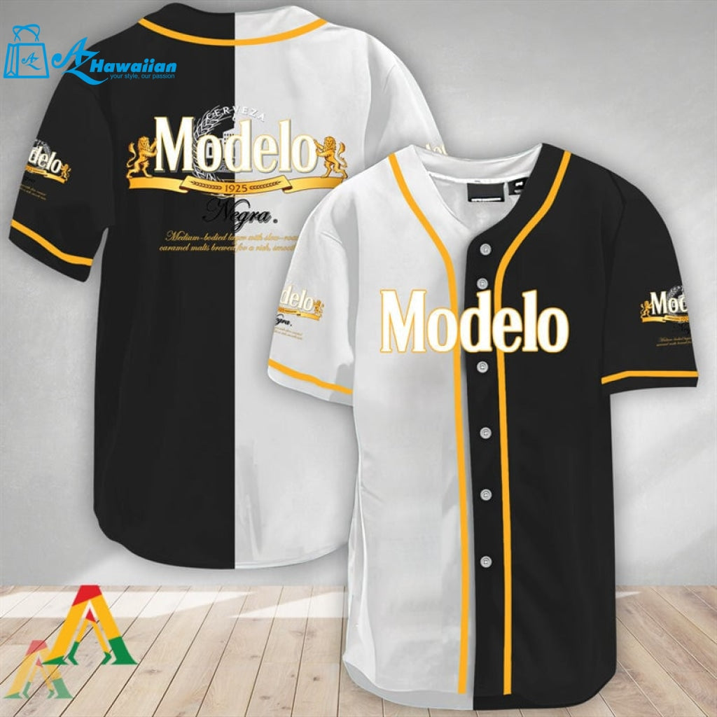 White And Black Split Modelo Beer Baseball Jersey