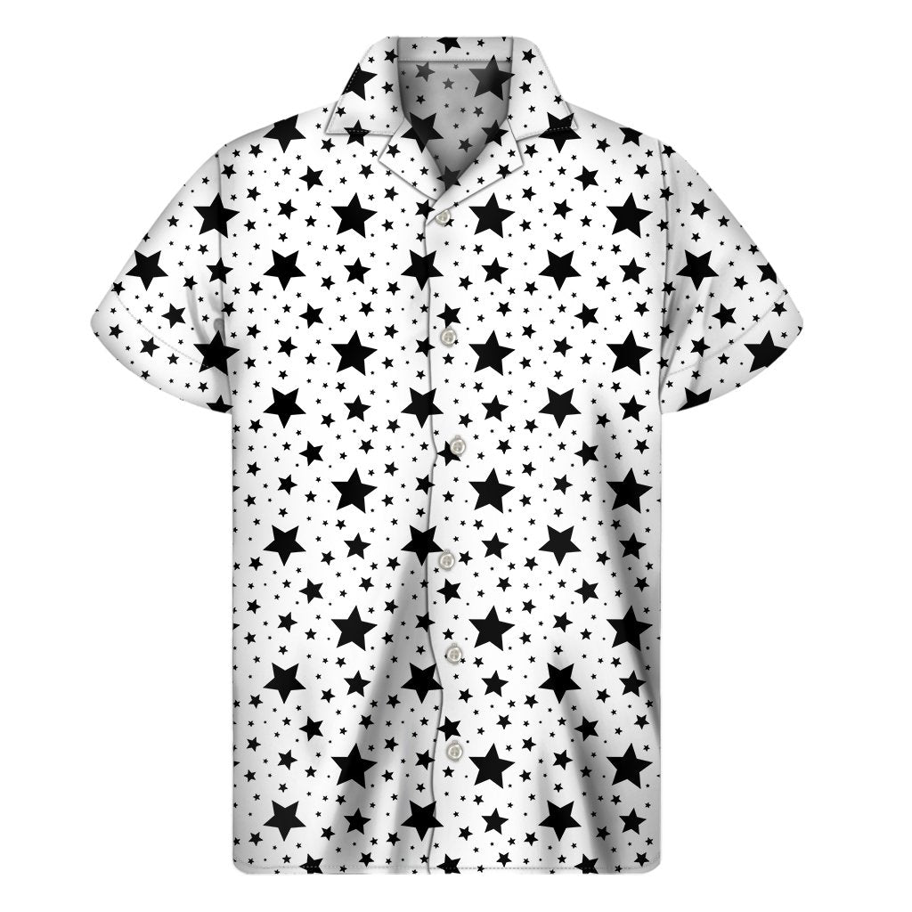 White And Black Star Pattern Print Mens Short Sleeve Shirt Hawaiian