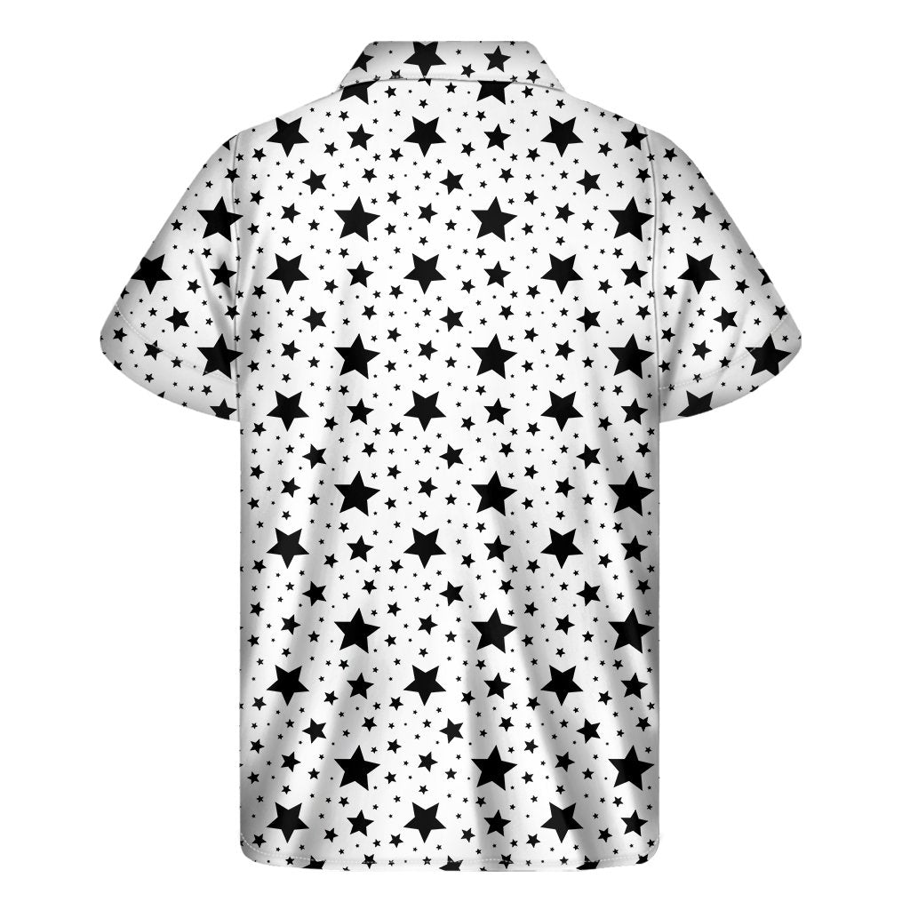 White And Black Star Pattern Print Mens Short Sleeve Shirt Hawaiian