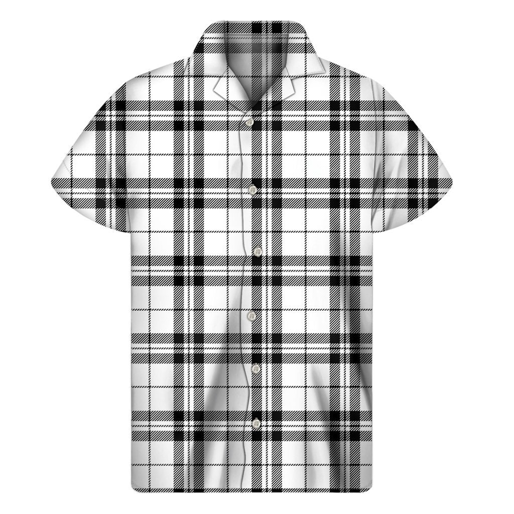 White And Black Tartan Pattern Print Mens Short Sleeve Shirt Hawaiian