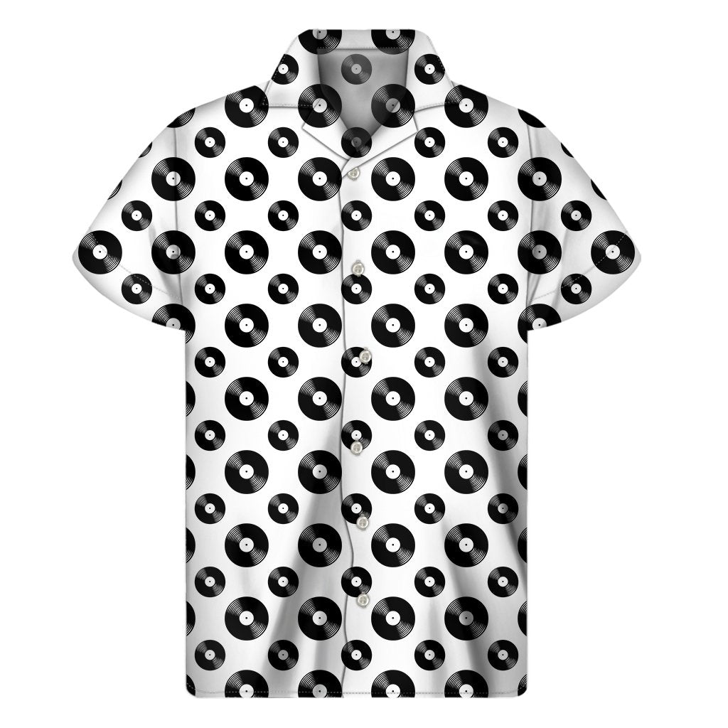 White And Black Vinyl Pattern Print Mens Short Sleeve Shirt Hawaiian