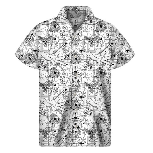 White And Black Wicca Magical Print Mens Short Sleeve Shirt Hawaiian