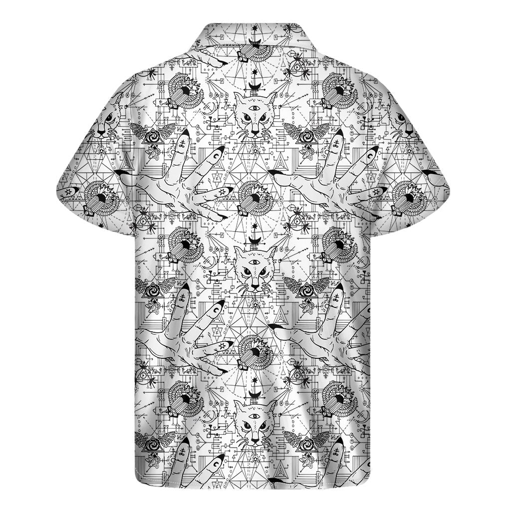 White And Black Wicca Magical Print Mens Short Sleeve Shirt Hawaiian