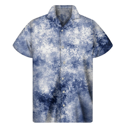 White And Blue Acid Wash Tie Dye Print Mens Short Sleeve Shirt Hawaiian