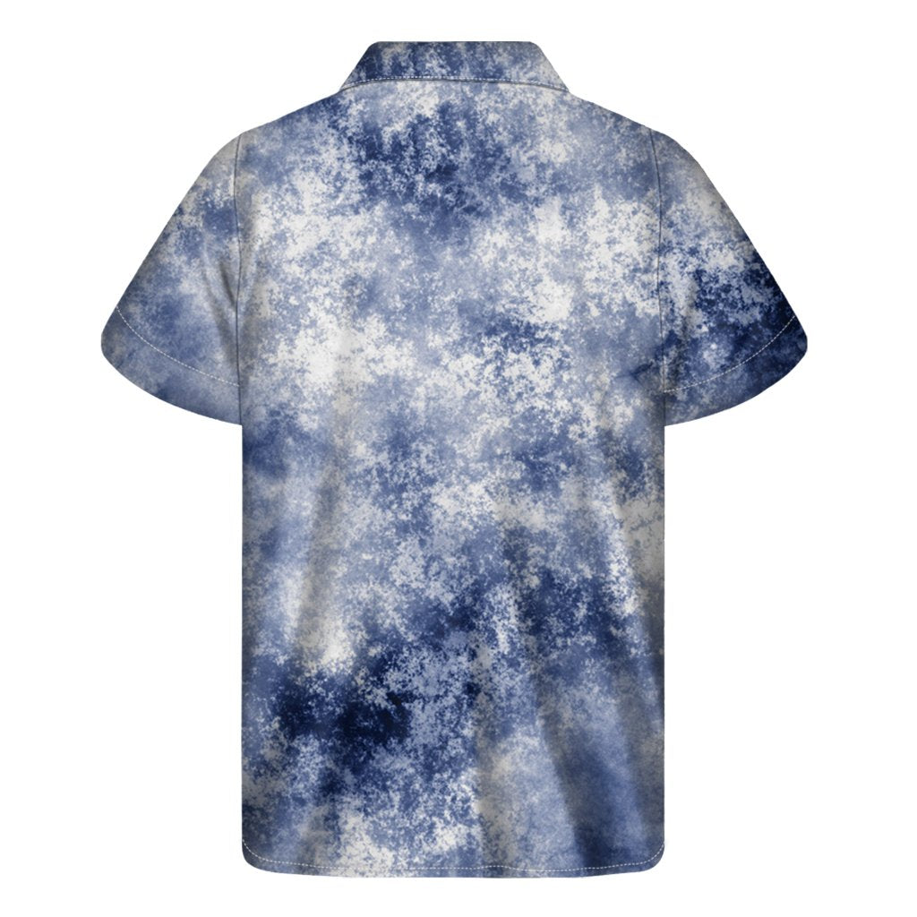 White And Blue Acid Wash Tie Dye Print Mens Short Sleeve Shirt Hawaiian