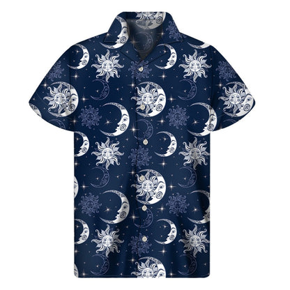 White And Blue Celestial Pattern Print Mens Short Sleeve Shirt Hawaiian