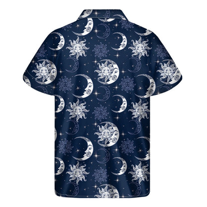 White And Blue Celestial Pattern Print Mens Short Sleeve Shirt Hawaiian