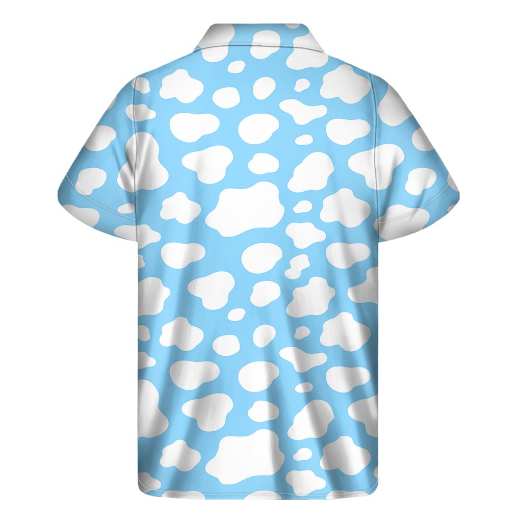 White And Blue Cow Print Mens Short Sleeve Shirt Hawaiian