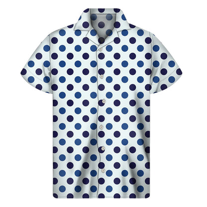 White And Blue Polka Dot Pattern Print Mens Short Sleeve Shirt Hawaiian