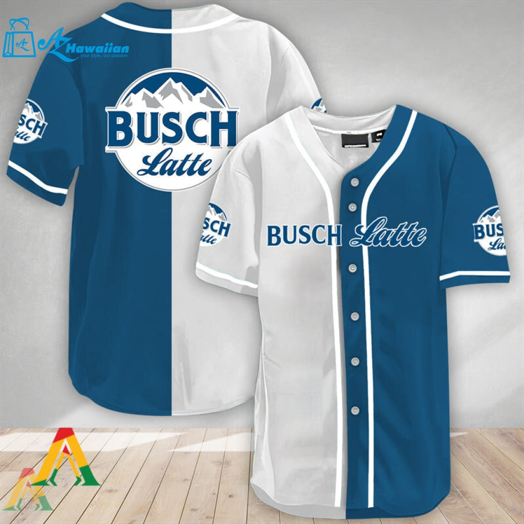 White And Blue Split Busch Latte Baseball Jersey