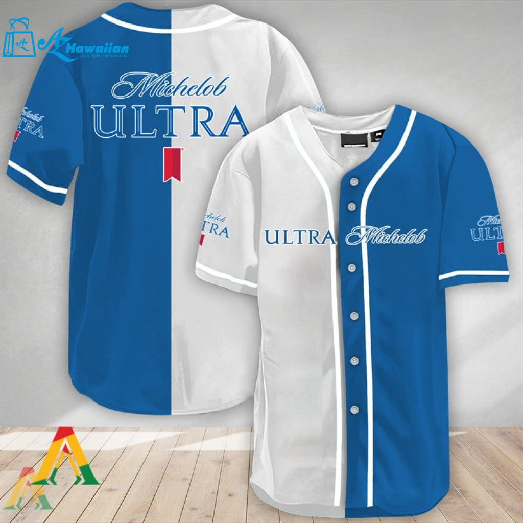 White And Blue Split Michelob ULTRA Baseball Jersey