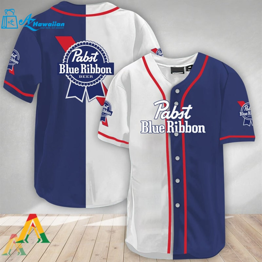 White And Blue Split Pabst Blue Ribbon Baseball Jersey