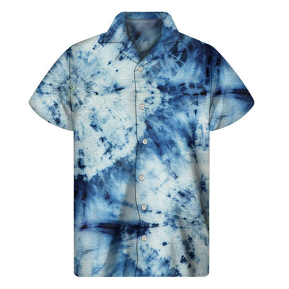 White And Blue Tie Dye Print Mens Short Sleeve Shirt Hawaiian