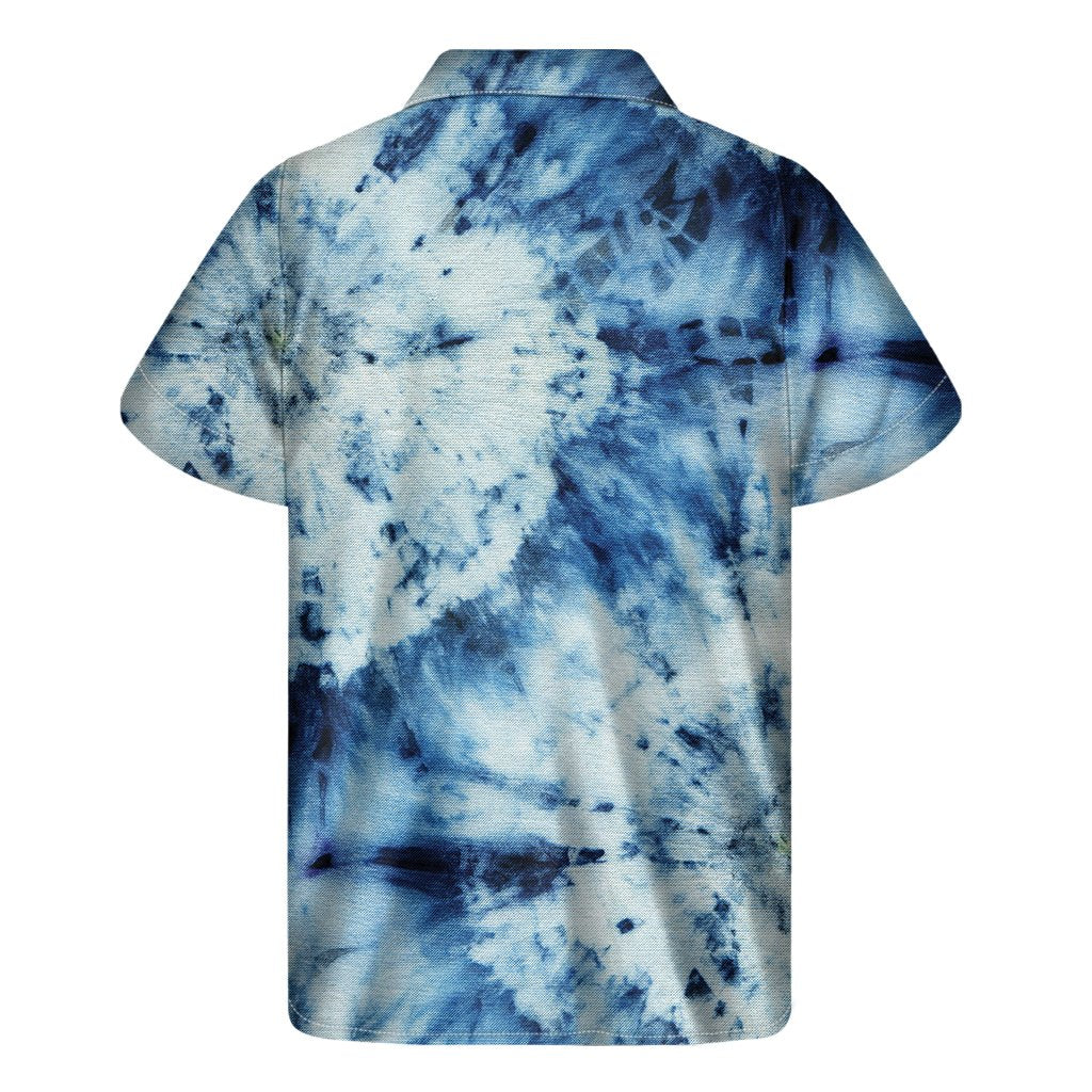 White And Blue Tie Dye Print Mens Short Sleeve Shirt Hawaiian