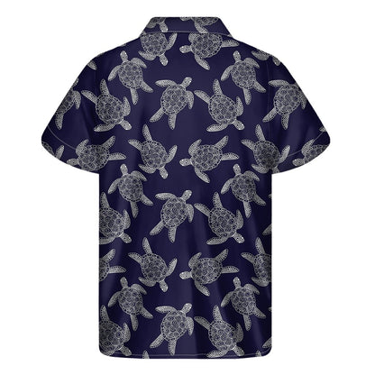 White And Blue Turtle Pattern Print Mens Short Sleeve Shirt Hawaiian