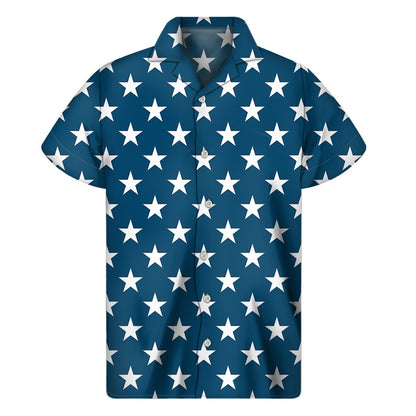 White And Blue Usa Star Pattern Print Mens Short Sleeve Shirt Hawaiian