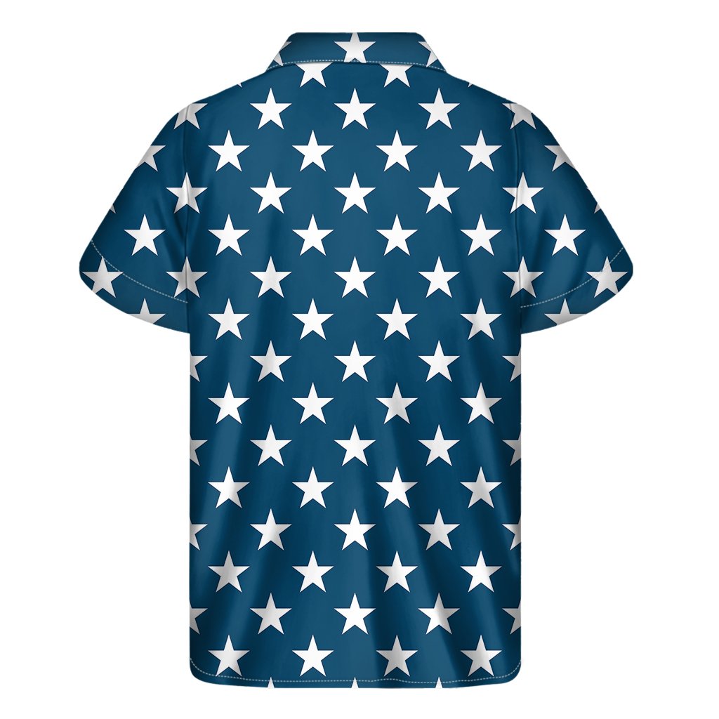 White And Blue Usa Star Pattern Print Mens Short Sleeve Shirt Hawaiian