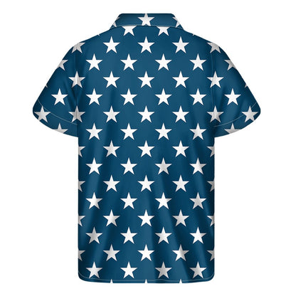 White And Blue Usa Star Pattern Print Mens Short Sleeve Shirt Hawaiian