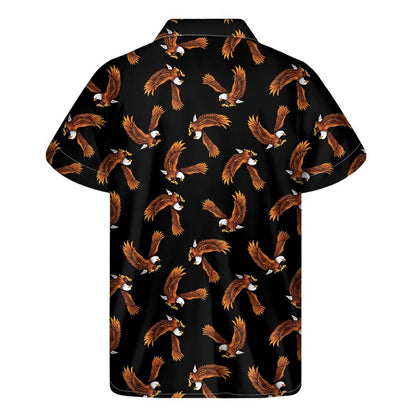 White And Brown Eagle Pattern Print Mens Short Sleeve Shirt Hawaiian