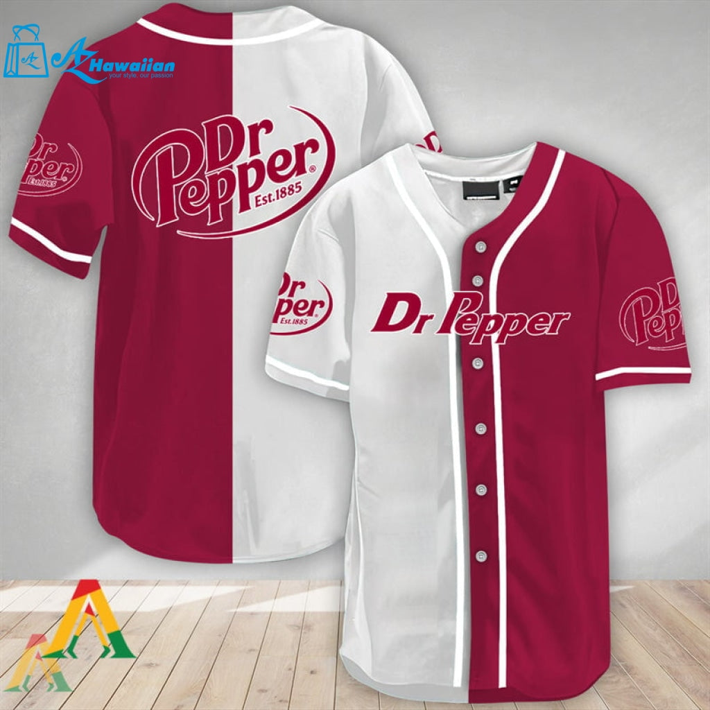 White And Crimson Split Dr Pepper Baseball Jersey