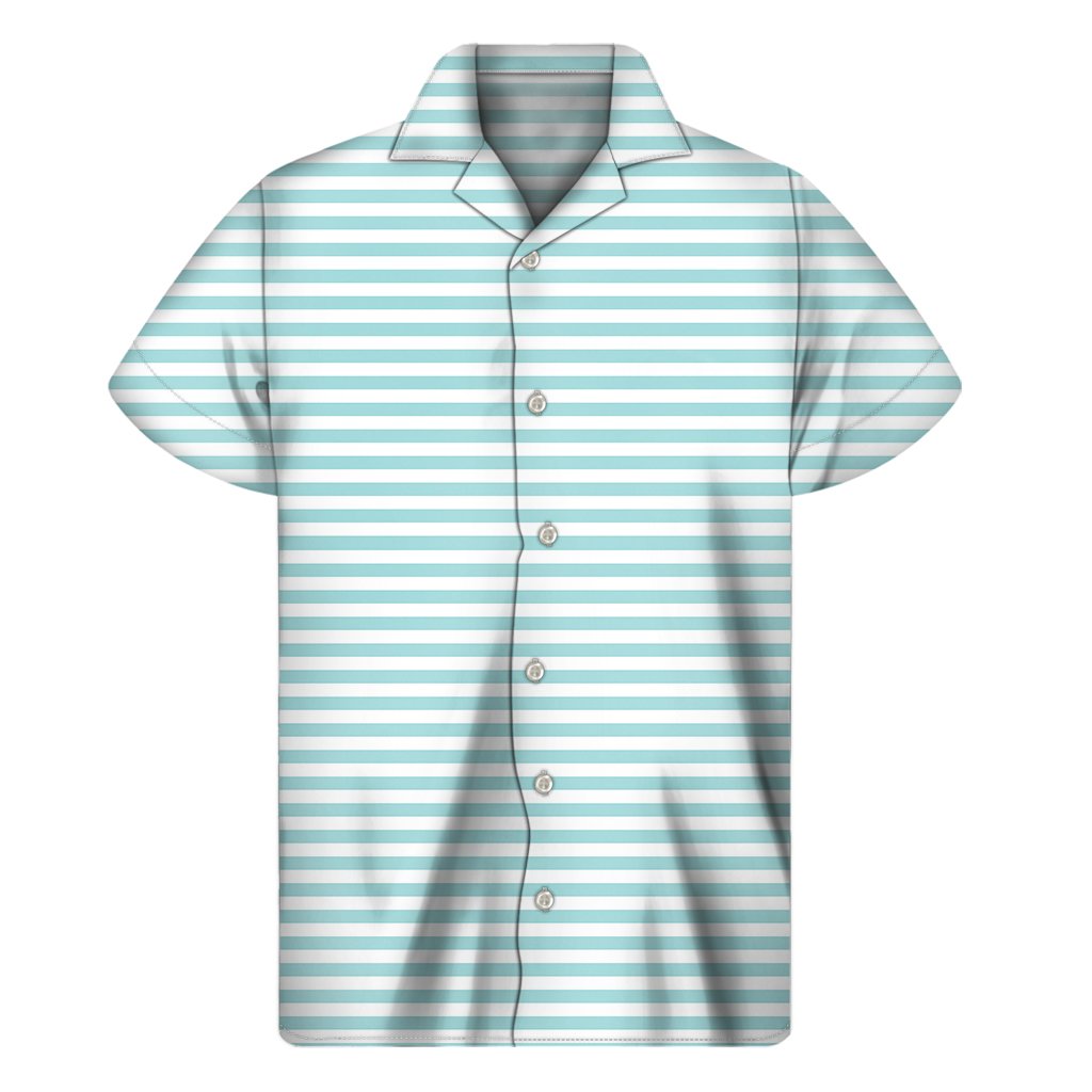 White And Cyan Striped Pattern Print Mens Short Sleeve Shirt Hawaiian