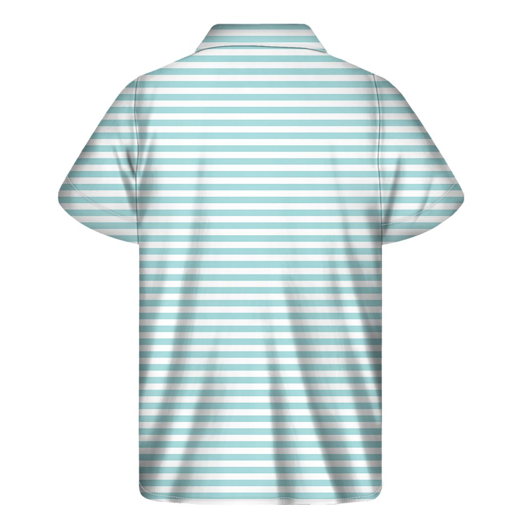 White And Cyan Striped Pattern Print Mens Short Sleeve Shirt Hawaiian