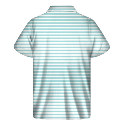 White And Cyan Striped Pattern Print Mens Short Sleeve Shirt Hawaiian