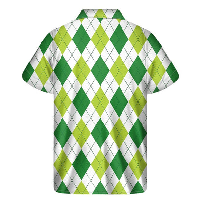 White And Green Argyle Pattern Print Mens Short Sleeve Shirt Hawaiian