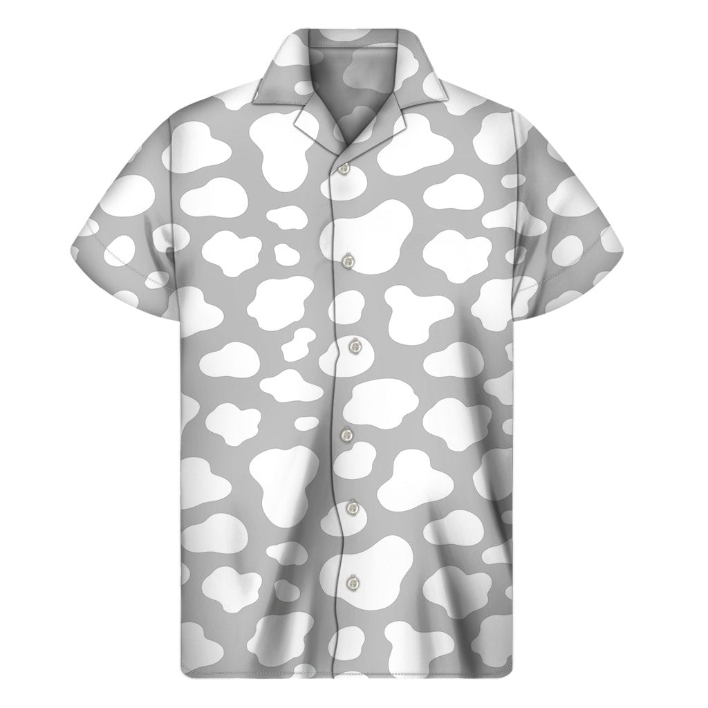 White And Grey Cow Print Mens Short Sleeve Shirt Hawaiian