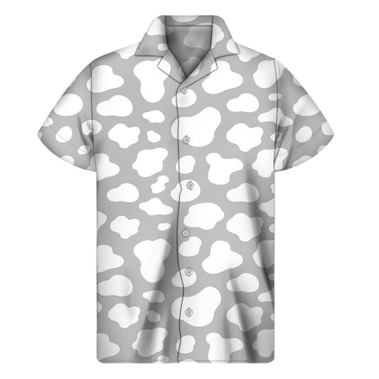 White And Grey Cow Print Mens Short Sleeve Shirt Hawaiian