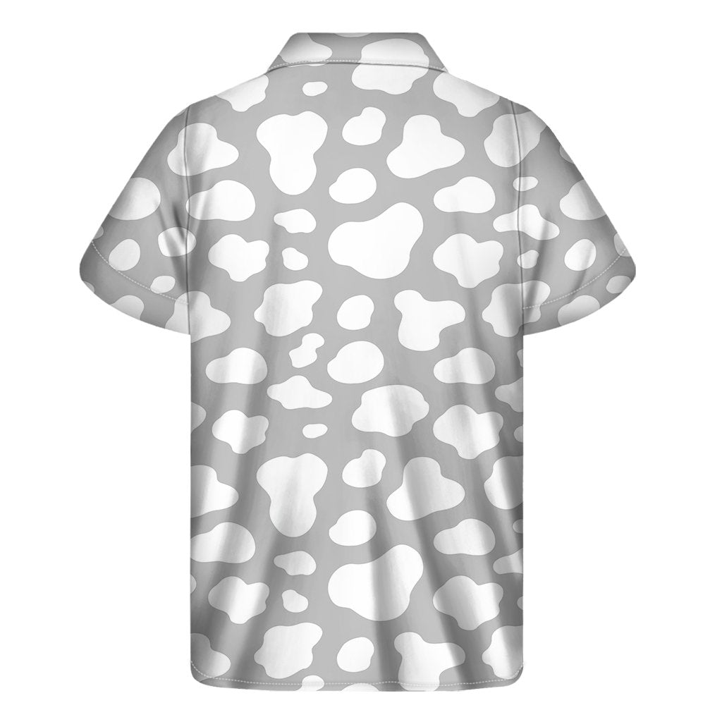 White And Grey Cow Print Mens Short Sleeve Shirt Hawaiian