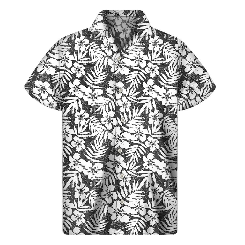 White And Grey Hawaiian Pattern Print Mens Short Sleeve Shirt