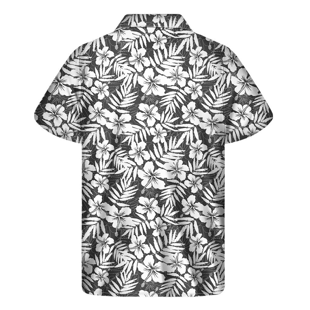 White And Grey Hawaiian Pattern Print Mens Short Sleeve Shirt