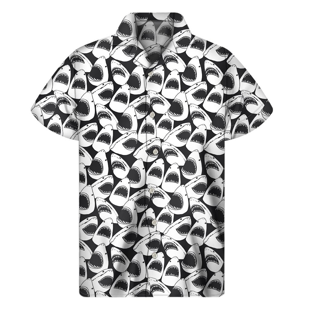 White And Grey Shark Pattern Print Mens Short Sleeve Shirt Hawaiian