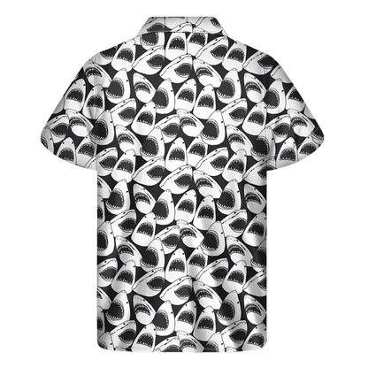 White And Grey Shark Pattern Print Mens Short Sleeve Shirt Hawaiian