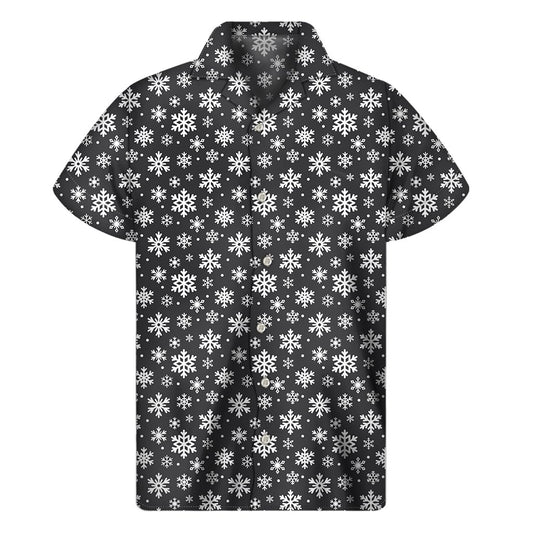 White And Grey Snowflake Pattern Print Mens Short Sleeve Shirt Hawaiian