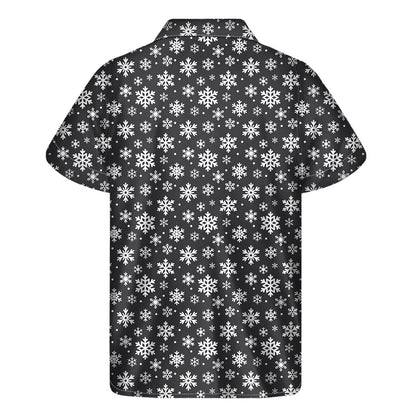 White And Grey Snowflake Pattern Print Mens Short Sleeve Shirt Hawaiian