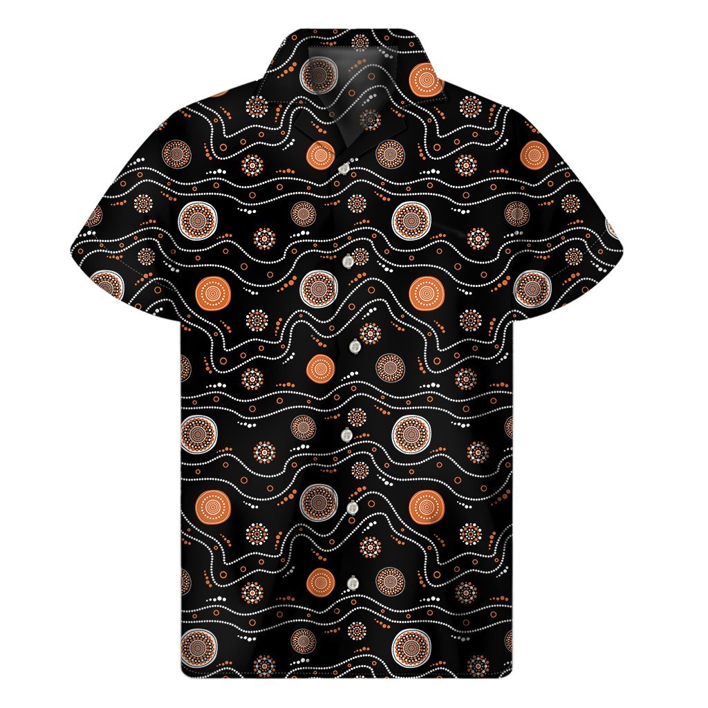 White And Orange Aboriginal Art Print Mens Short Sleeve Shirt Hawaiian