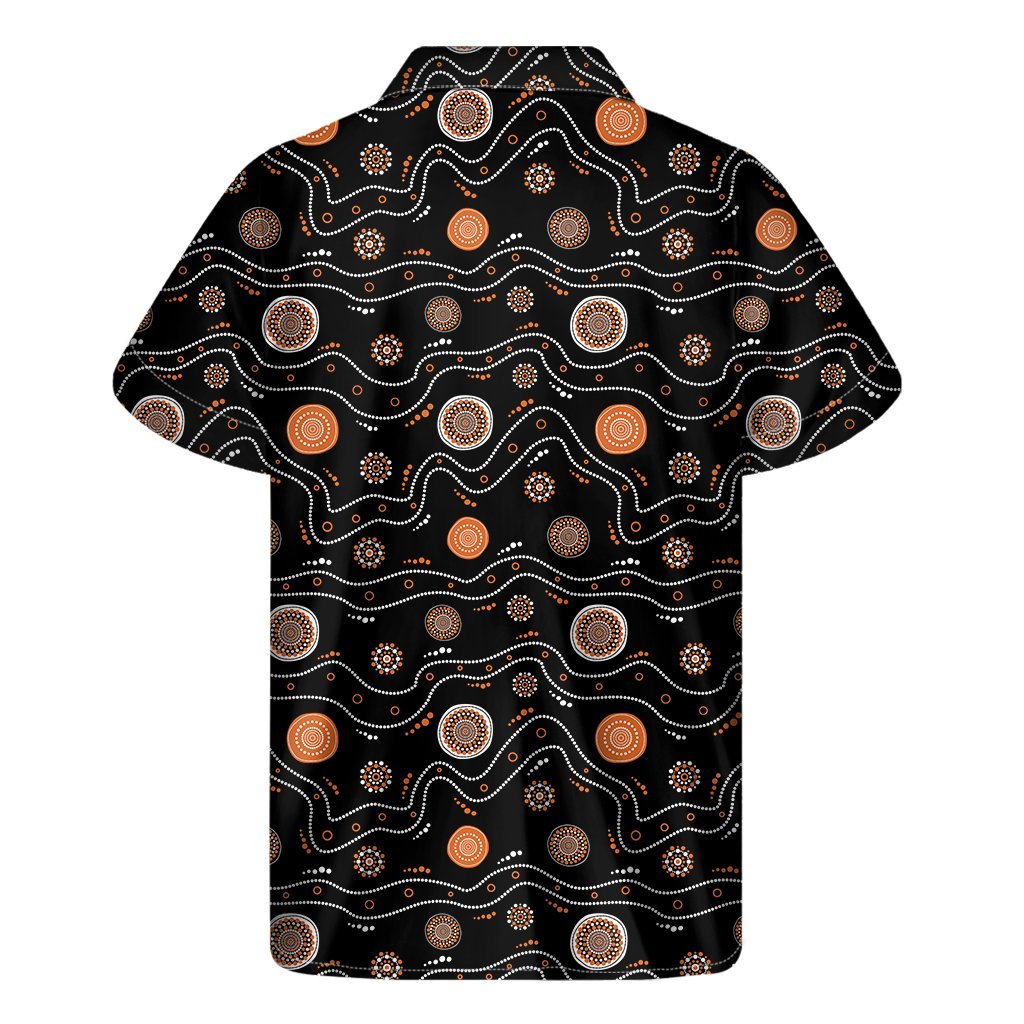 White And Orange Aboriginal Art Print Mens Short Sleeve Shirt Hawaiian