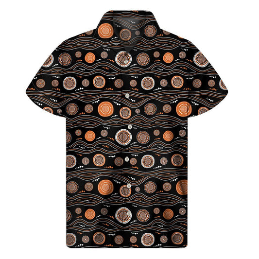 White And Orange Aboriginal Dot Print Mens Short Sleeve Shirt Hawaiian