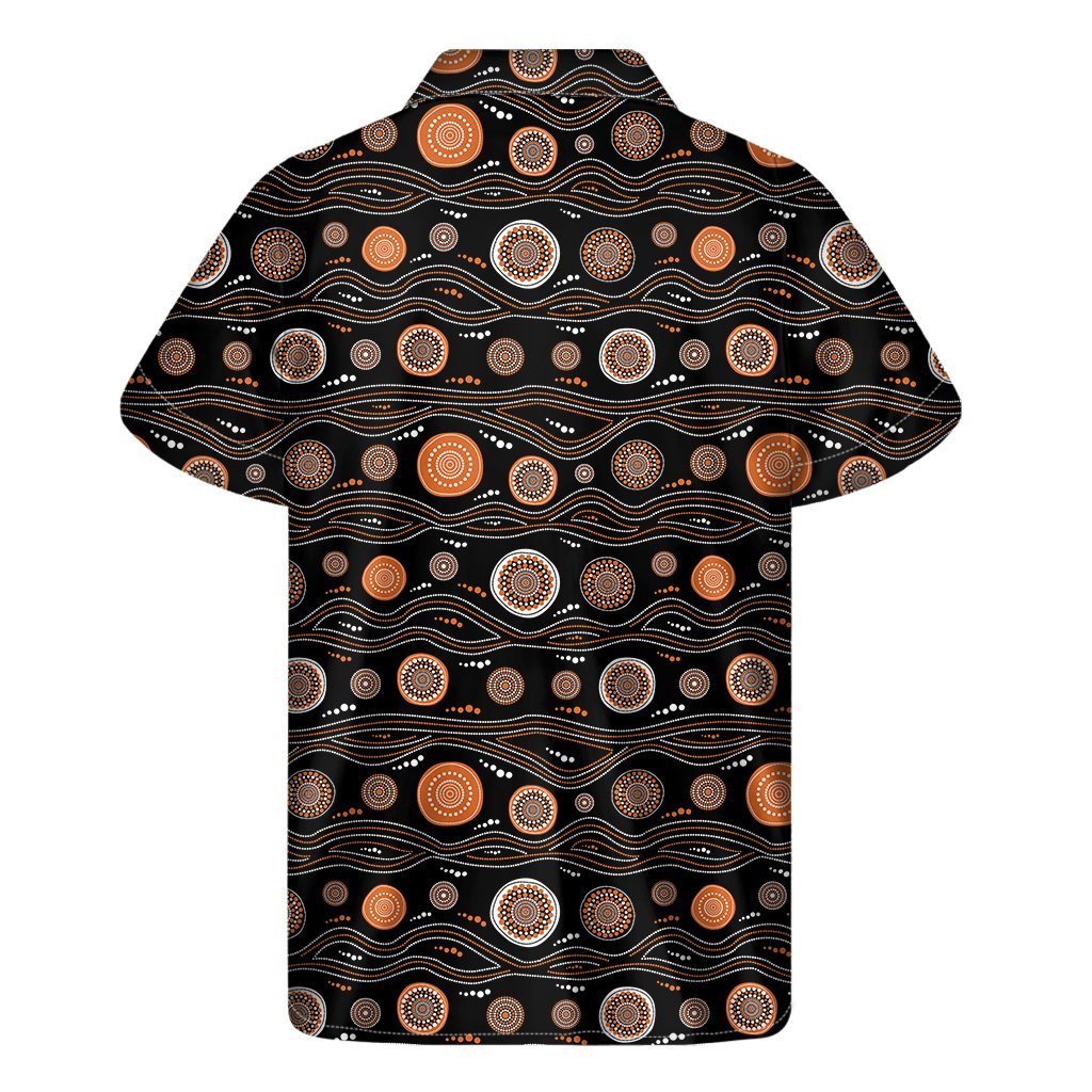 White And Orange Aboriginal Dot Print Mens Short Sleeve Shirt Hawaiian