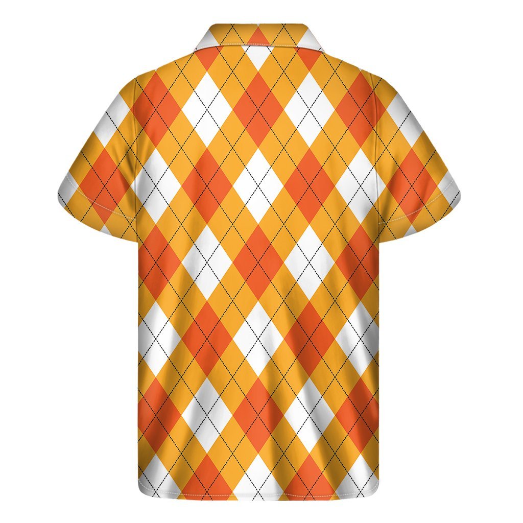 White And Orange Argyle Pattern Print Mens Short Sleeve Shirt Hawaiian