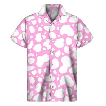 White And Pink Cow Print Mens Short Sleeve Shirt Hawaiian