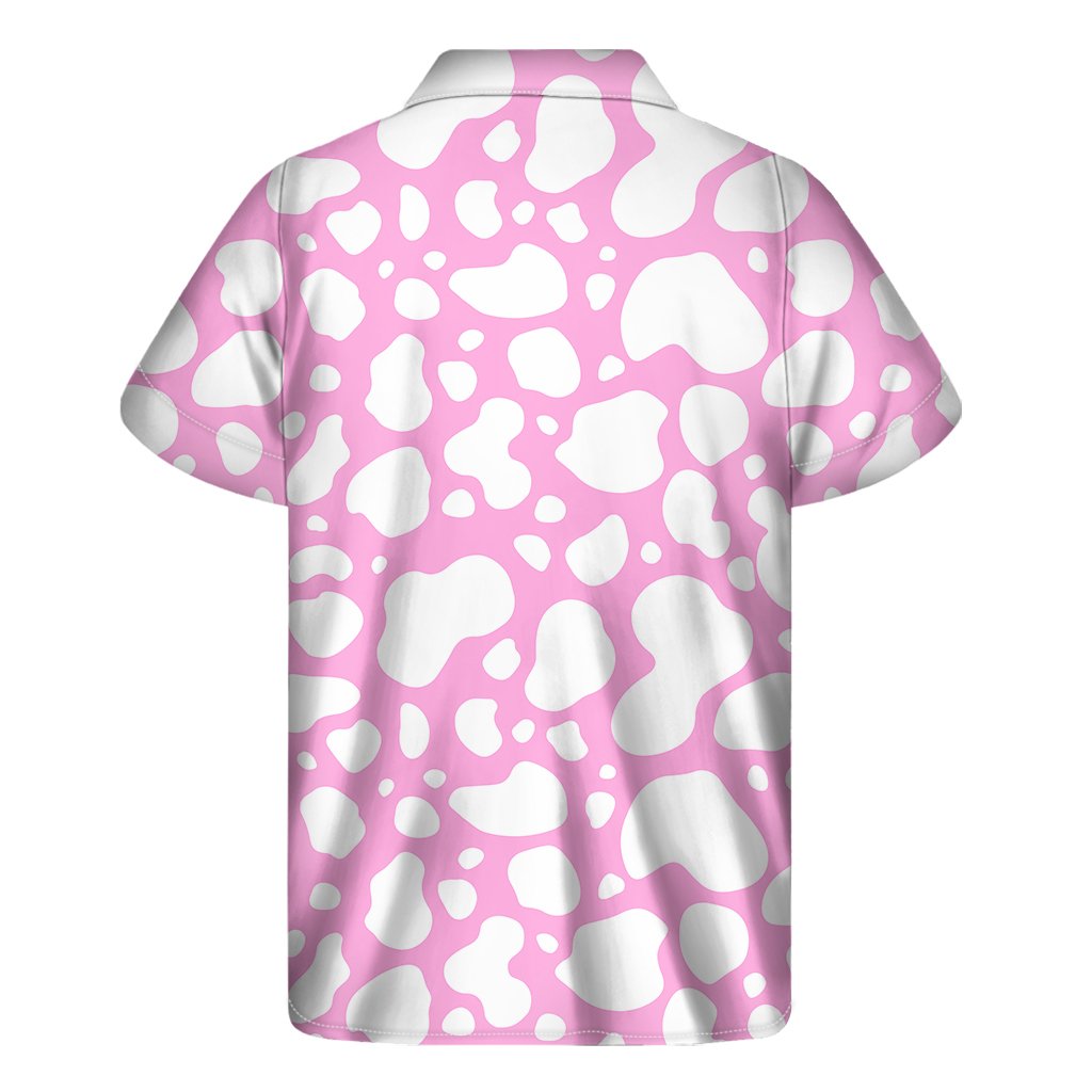 White And Pink Cow Print Mens Short Sleeve Shirt Hawaiian