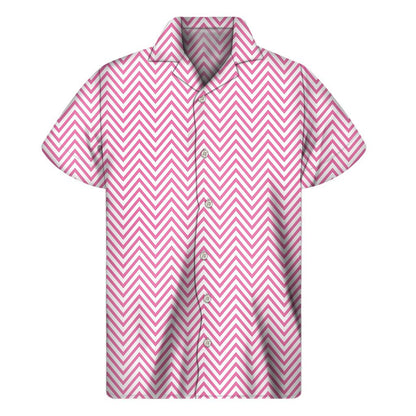 White And Pink Zigzag Pattern Print Mens Short Sleeve Shirt Hawaiian