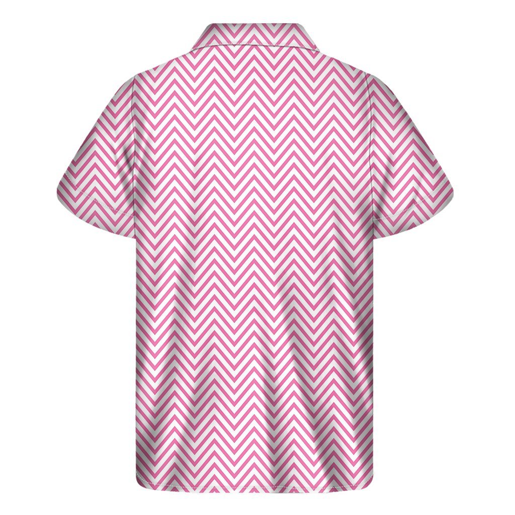 White And Pink Zigzag Pattern Print Mens Short Sleeve Shirt Hawaiian