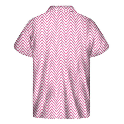 White And Pink Zigzag Pattern Print Mens Short Sleeve Shirt Hawaiian