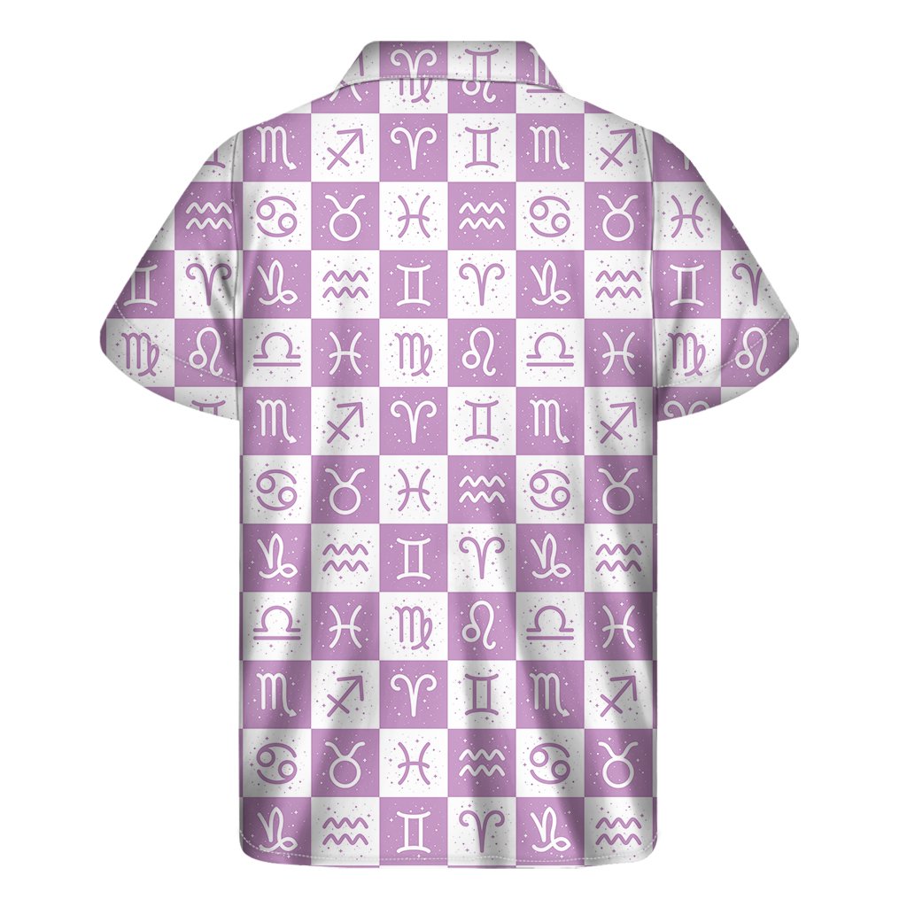 White And Purple Zodiac Signs Print Mens Short Sleeve Shirt Hawaiian