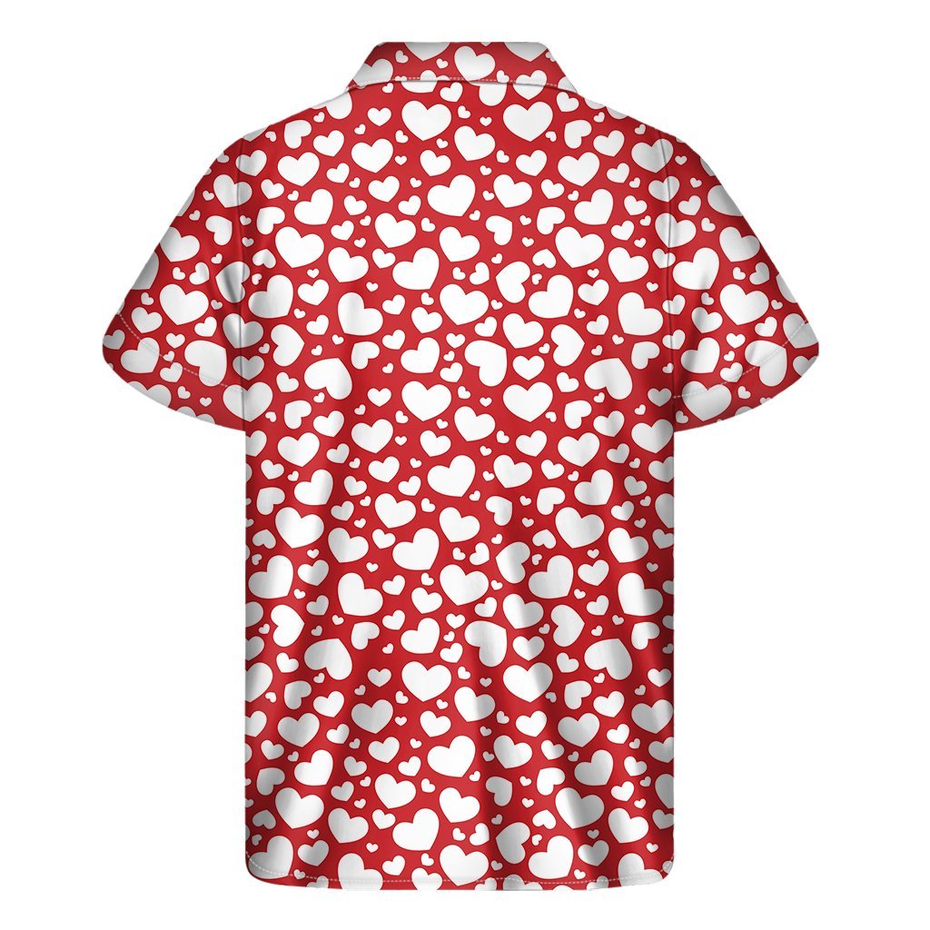 White And Red Heart Pattern Print Mens Short Sleeve Shirt Hawaiian